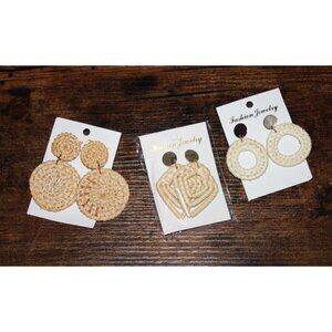 Women's Rattan Pierced  Earrings Lot of 3 Pair NEW